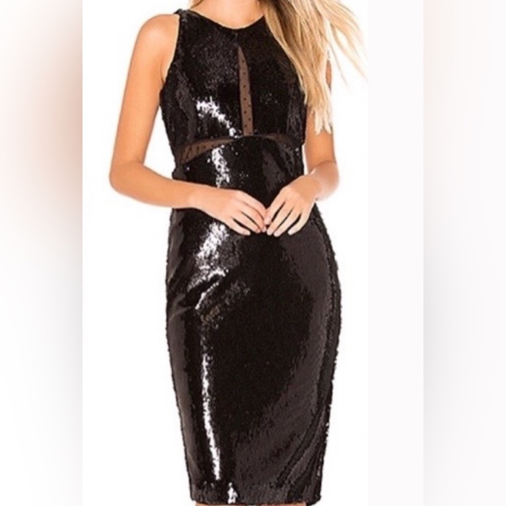 Bardot Embellishments Midi Dress With Sequin And Swiss Dot Panels